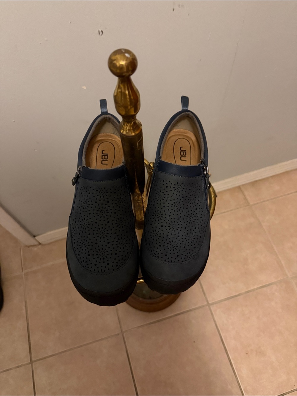 JBU Women's Navy Perforated Slip-On Flats